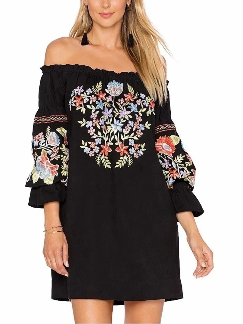Free People Fleur Du Jour Black Embroidered Dress